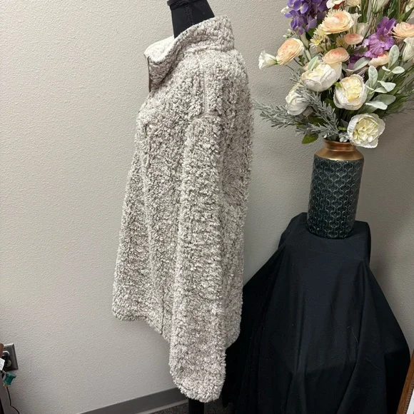 Southern Shirt Co XXL Sherpa Quarter Zip Pullover Fleece Taupe Gray Cozy Winter - Picture 4 of 11